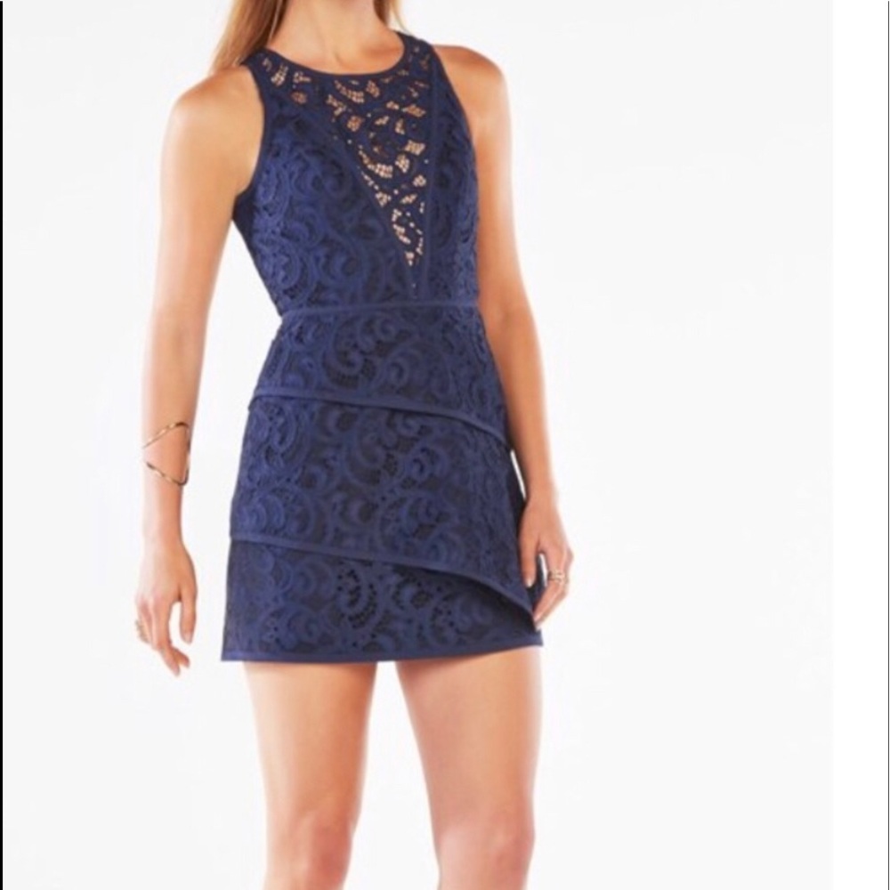 BCBG Navy Blue Lace Cocktail Dress